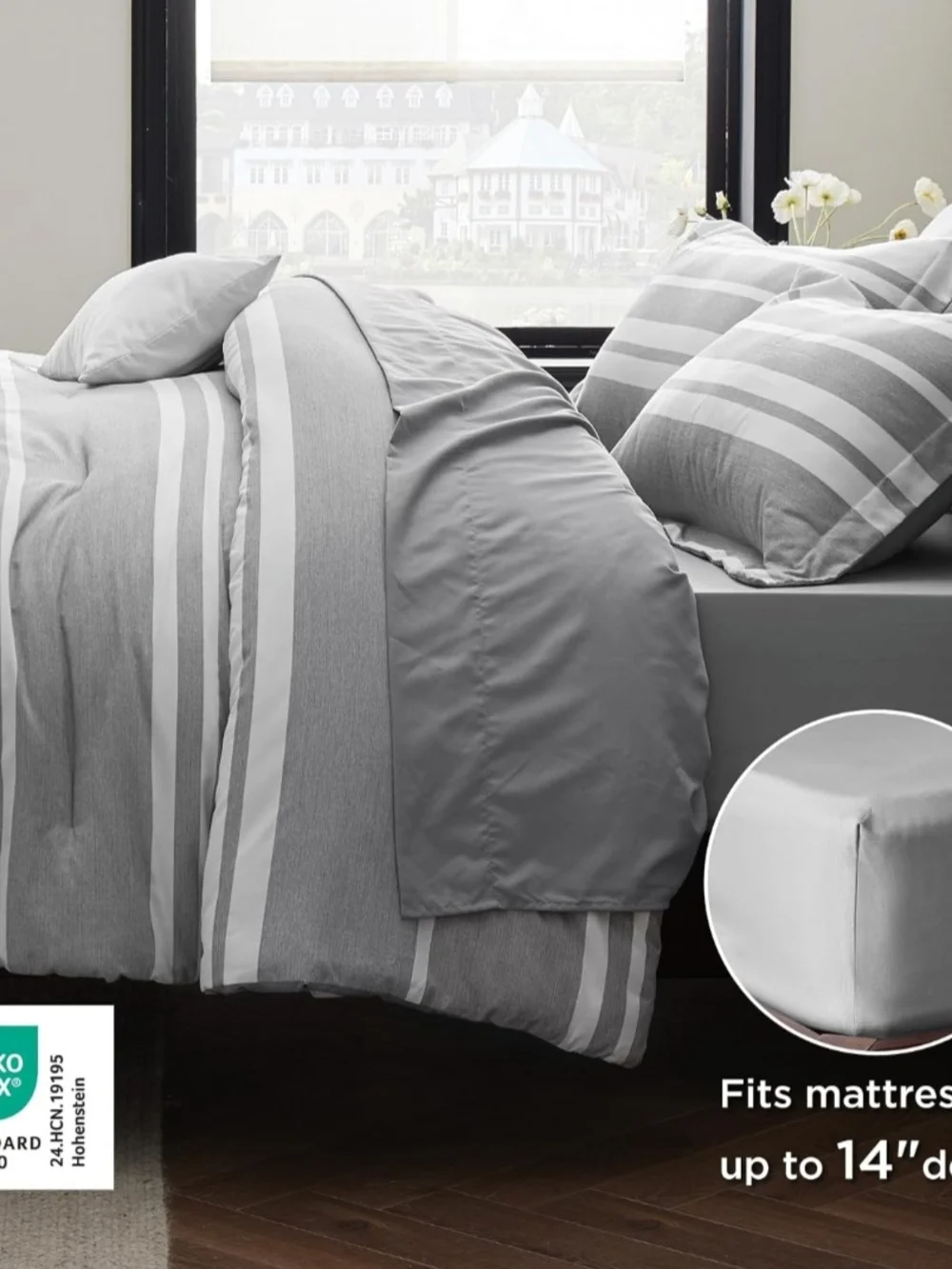 Gray & White Striped Comforter Set
